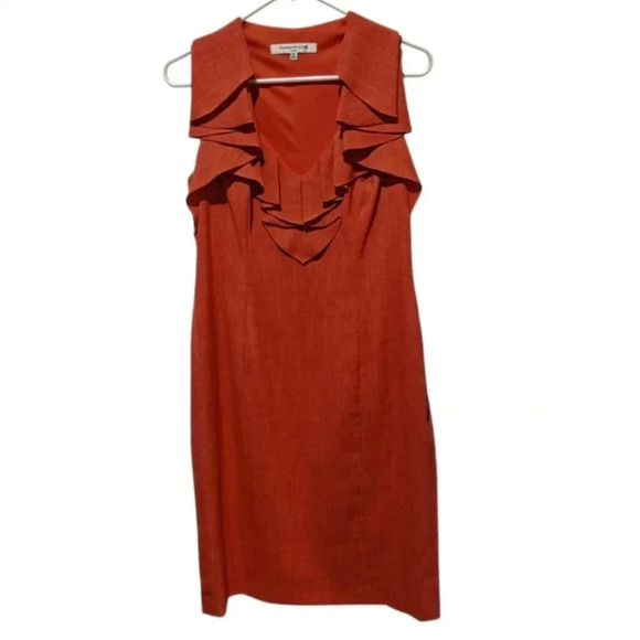 Evan Picone Sheath Dress Size 10 Midi Length Tweed Ruffle Burnt Orange - Picture 1 of 6